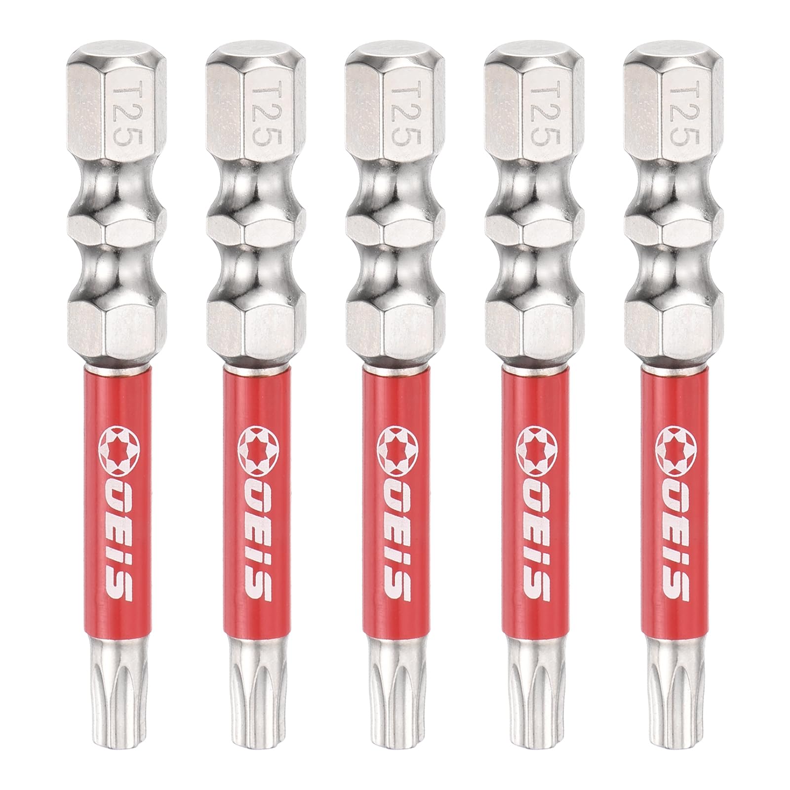sourcing map 5pcs TT25 Torx Head Screwdriver Bit 1/4" Hex Shank 50mm Long Magnetic Tamper Proof 6 Point Star Drill Bits S2 Steel Industrial Power Screwdrivers with Hole Tip