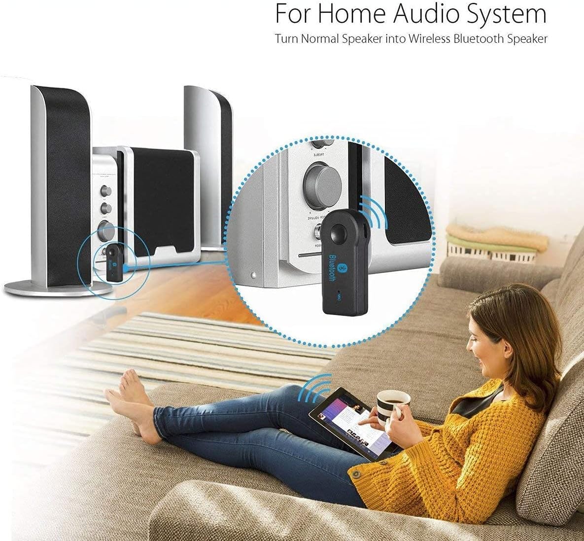 UrbanX Mini Bluetooth Receiver connected to a home stereo system