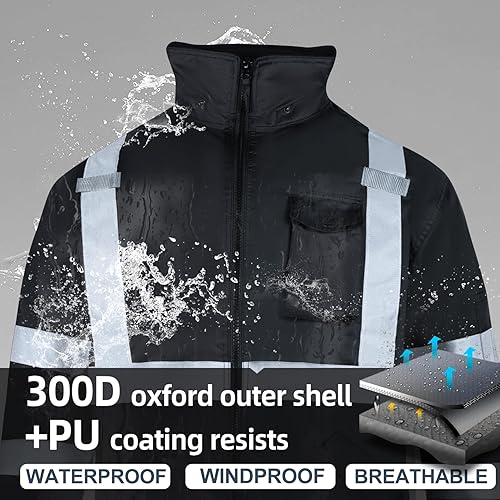 Miniatura 7 de Chaquetas de seguridad reflectantes de alta visibilidad para hombre, forro polar ANSI Clase 3 Hi Vis, chaqueta de invierno con capucha (naranja, M)