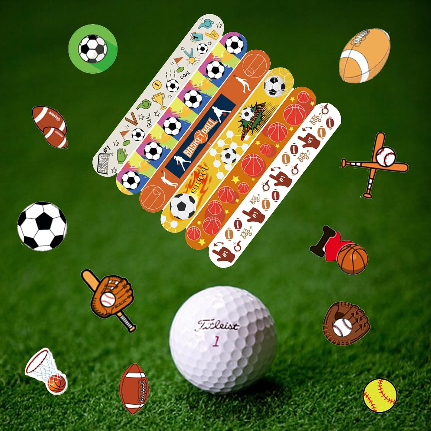 CZWXOXO 74Pcs Sports Theme Party Favors 24 Pcs Ball Theme Slap Bracelets 50 Pcs Sport Theme Stickers ，Sports Party Team Gift Fillers School Classroom games Rewards Supplies