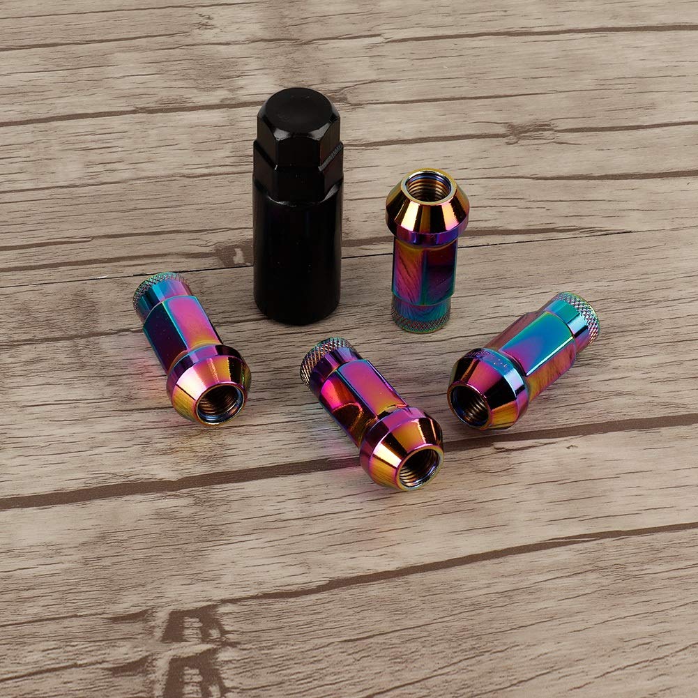 Tbest Ecrou De Roue Rainbow,2007Lug Nuts 12X1.25,Automotive Lug Nuts,20Pcs M12*1.25 Iron Acorn Extended Open End Wheel Racing Lug Nuts with Key