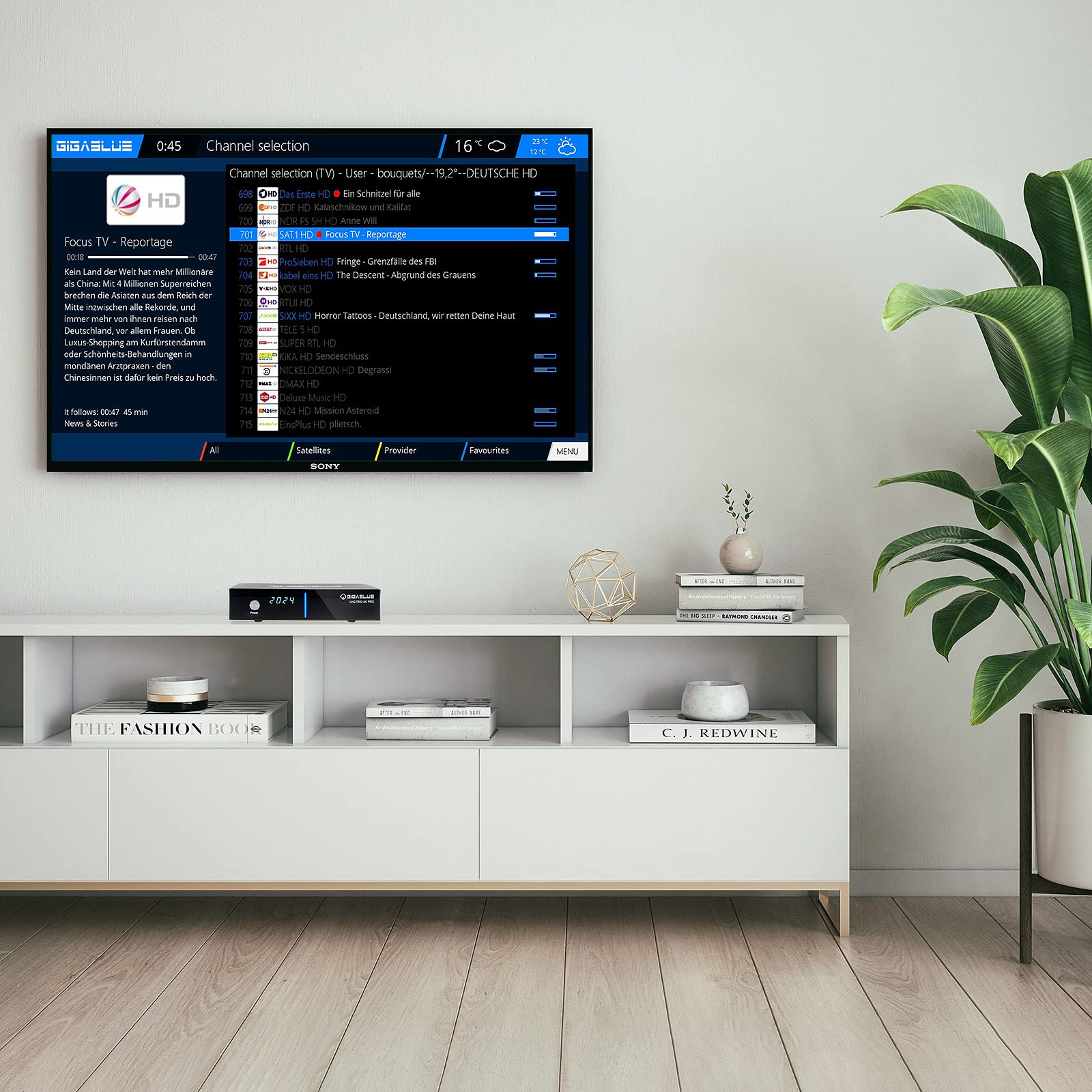 GigaBlue Cavo UHD Trio 4K Pro, ricevitore satellitare DVB-S2X/C/T2, sintonizzatore, PVR-Ready su scheda USB/SD, WLAN 1200 Mbit/s, HDMI, USB, LAN, Bluetooth, alimentatore di rete da 12 V