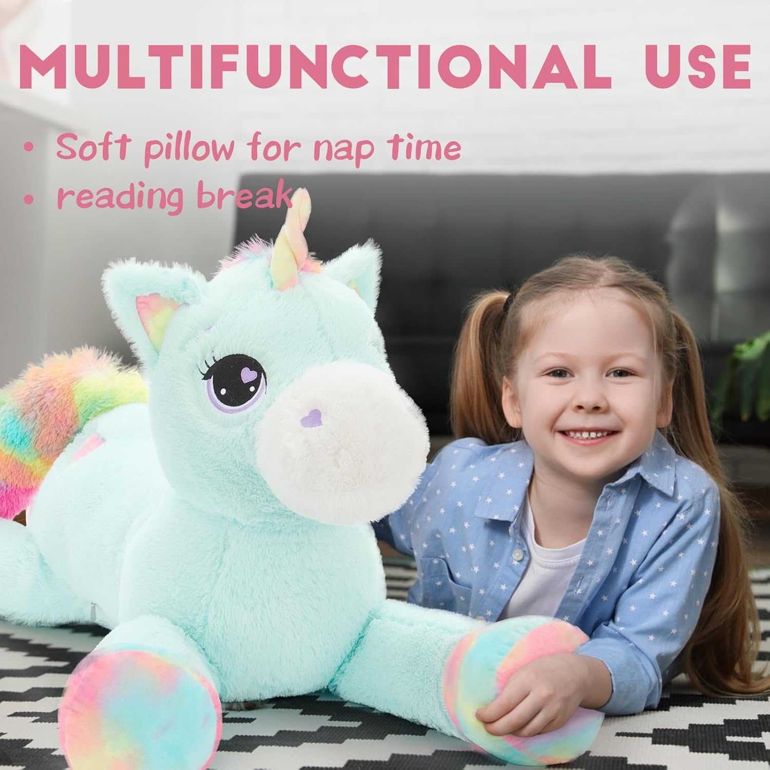 Tezituor 43in Giant Unicorn Plush Toys,Big Blue Unicorn Stuffed Animals,Lovely Birthday Decorations for Children,Great Unicorns Gifts for Girls Kids Women Girlfriend Christmas Valentines