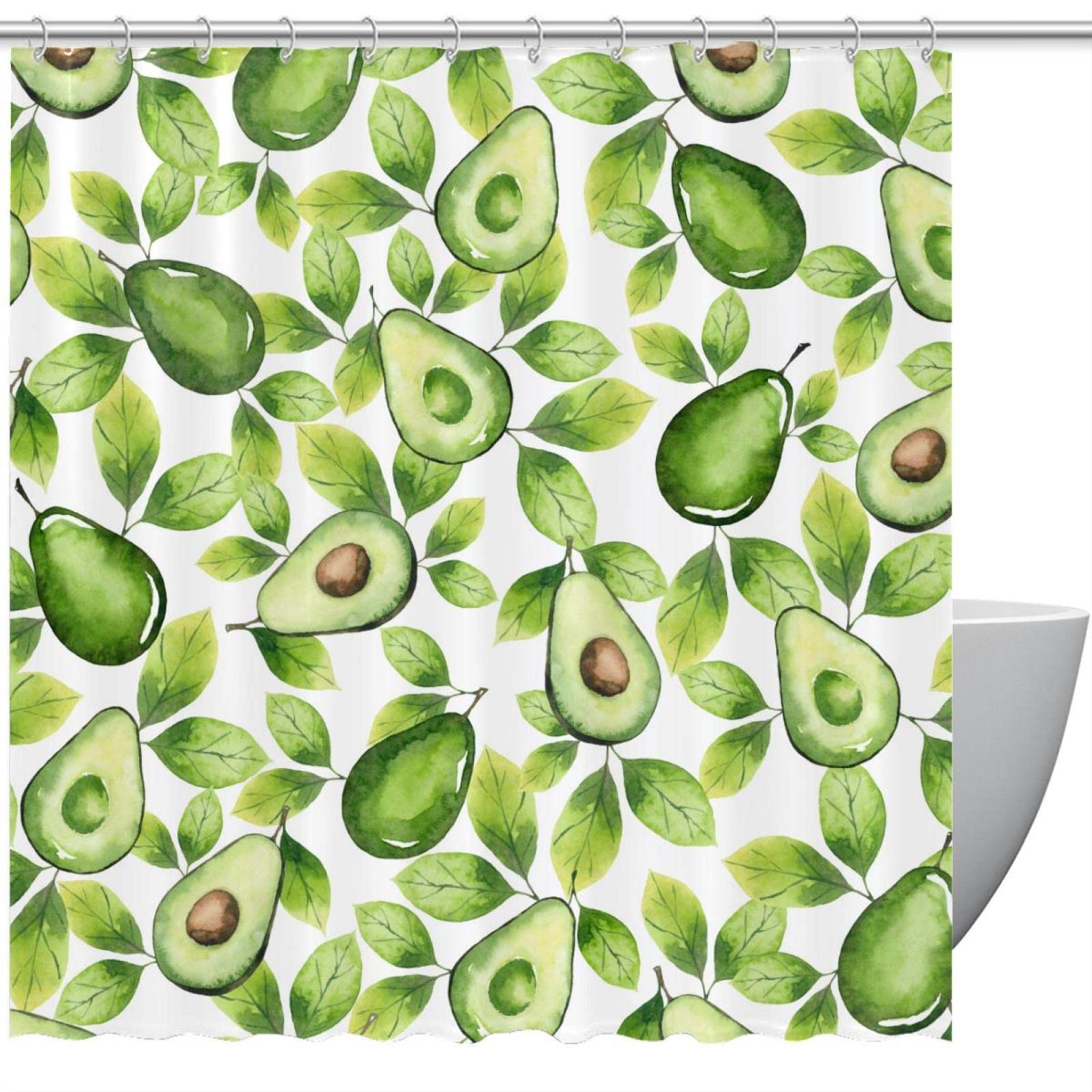 Rideau de douche imperméable anti-éclaboussures à motif avocat lavable