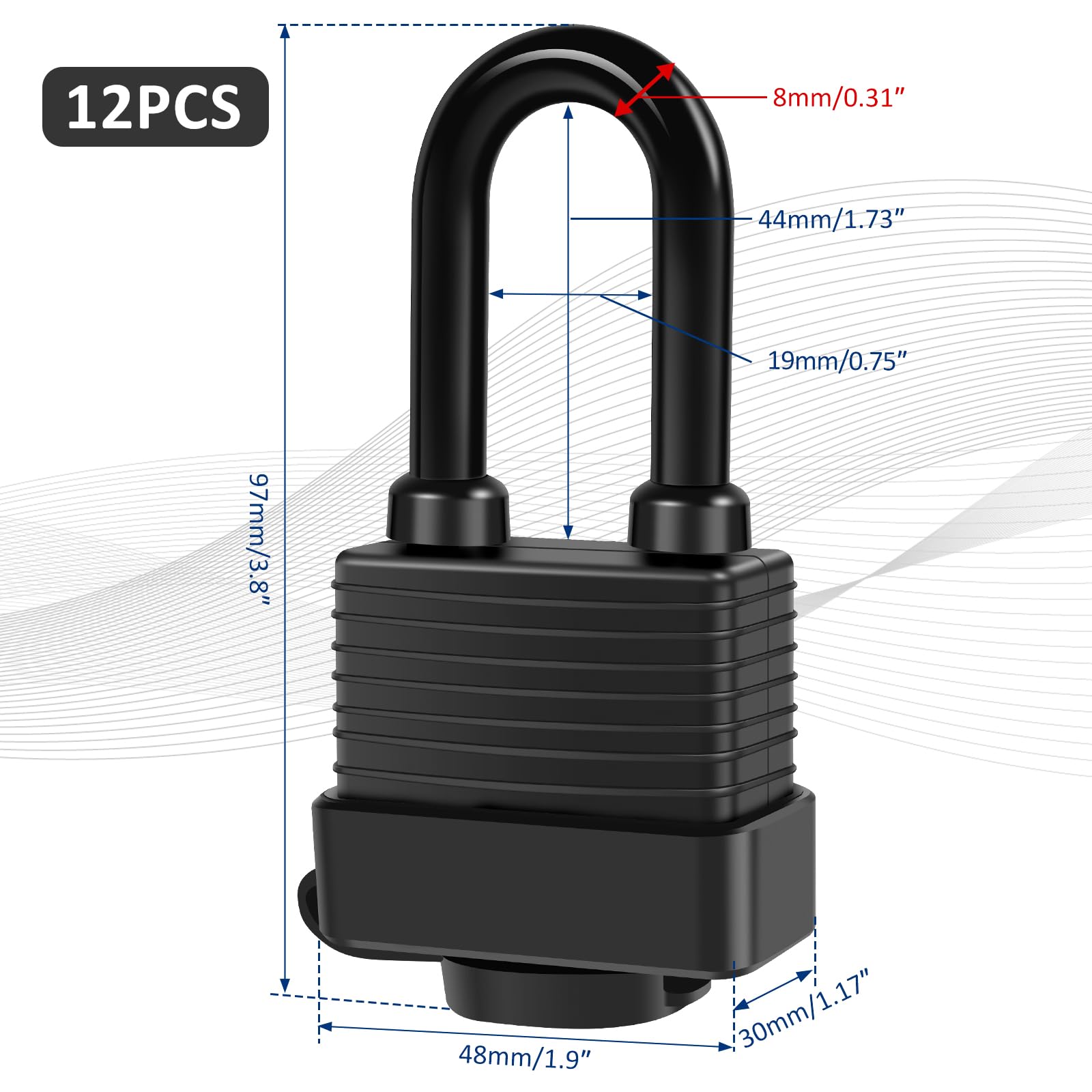 6 lucchetti in ottone ultra impermeabili con rivestimento in PVC, 42 mm, robusti, 12 chiavi, 4 pin, con stessa chiave, resistenti alle intemperie, ideali per esterni e recinzioni (12 pezzi)