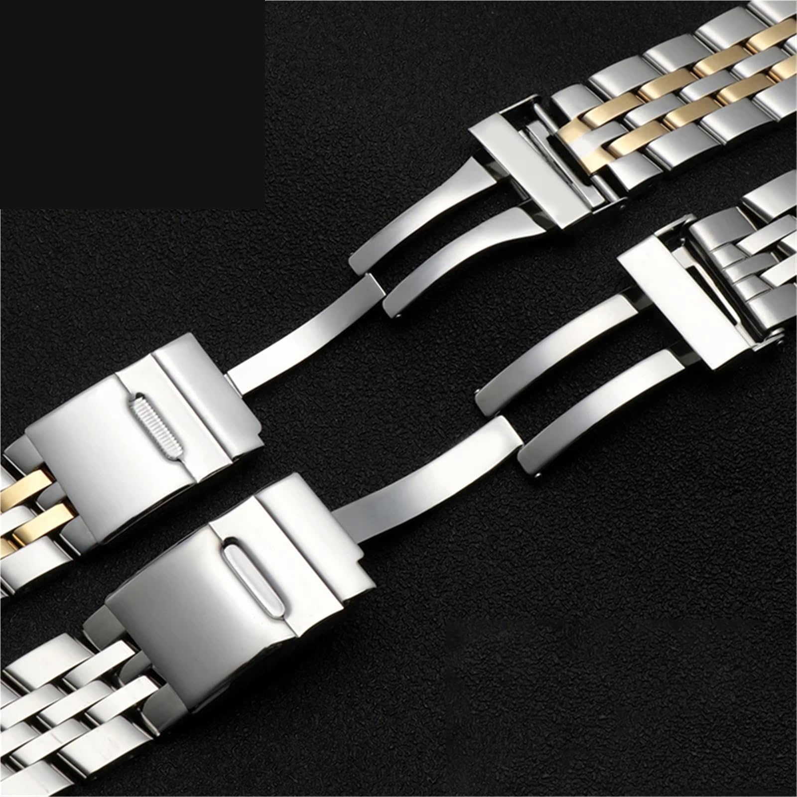 Correa de reloj de acero inoxidable de 22 mm y 24 mm, plateada y dorada, de metal sólido for hombre y mujer.
