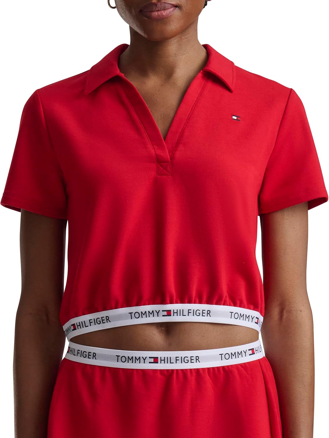 Tommy Hilfiger Womens Cropped Short-Sleeve Polo Shirt