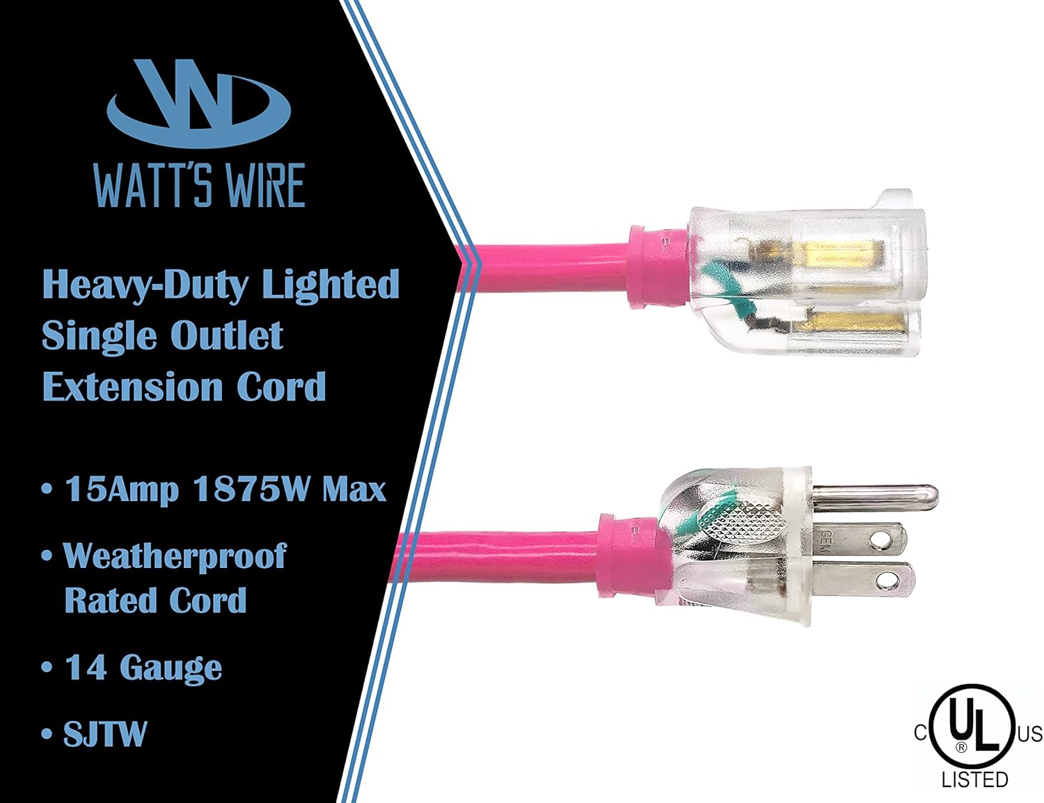 25 ft Outdoor Extension Cord Waterproof - 14 Gauge Heavy Duty Extension Cord 25 ft - Lighted Outdoor Extension Cords - Watts Wire - 25' Grounded - extensiones electricas