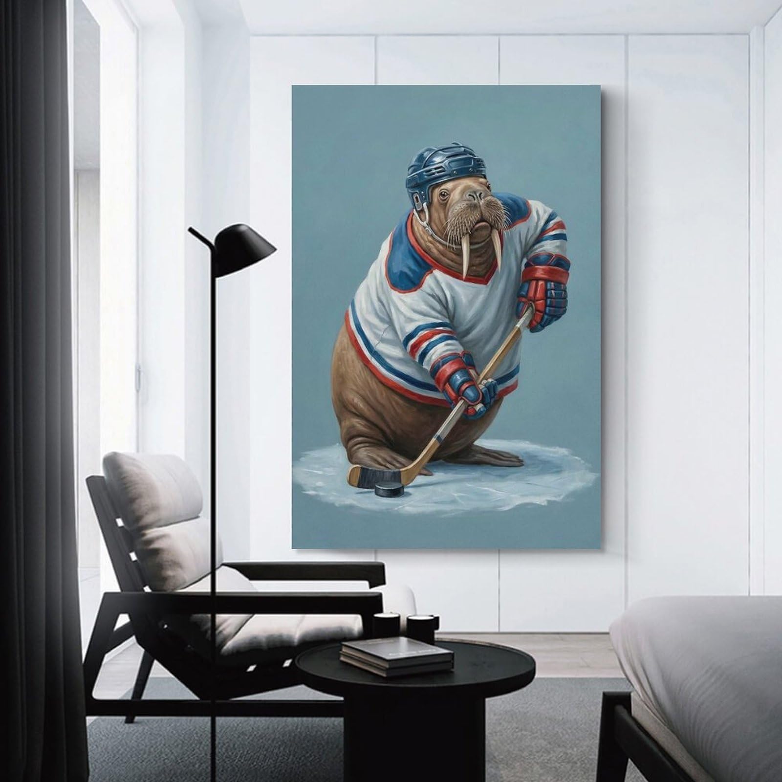 Junmoney Unframe-Style-13-1 Walrus Hockey Player Wall Picture Print 24X36inch(60X90cm), For Lounge Decor, Offices Or Entryway Styling, A Flexible Wall Accent For Shared Spaces