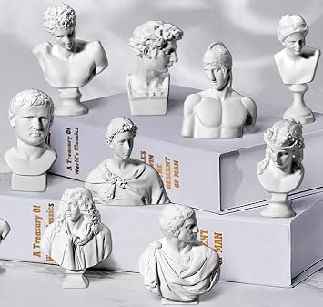 LAGOM HOUSE Greek Bust Statue Set of 10 PCS Mini Roman Bust Sculptures Renaissance Figurine Small Goddess Mythology Statue for Decor/Gifts/Drawing