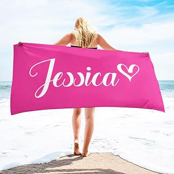 Personalized Beach Towels with Name, Custom Name Lightweight Absorbent Bath Towels Gift for Men Women Adults, Customized Soft Pink Theme Beach Towel for Travel Camping Swimming Pool Gym