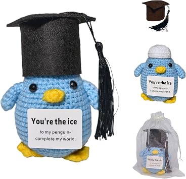 Handmade Crochet Penguin Graduation Gift 2026 Dual Hat Design with Inspirational Message Card | Graduation Gift for Her Him | Class of 2026 College High School Graduate Keepsake Decor