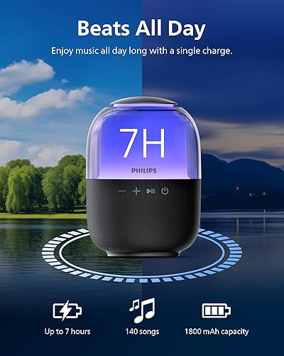 Miniatura 5 de Philips S2108 - Altavoz Bluetooth portátil, 5 W RMS, tiempo de reproducción 7H, emparejamiento estéreo TWS, efectos de luz LED, carga USB-C, graves
