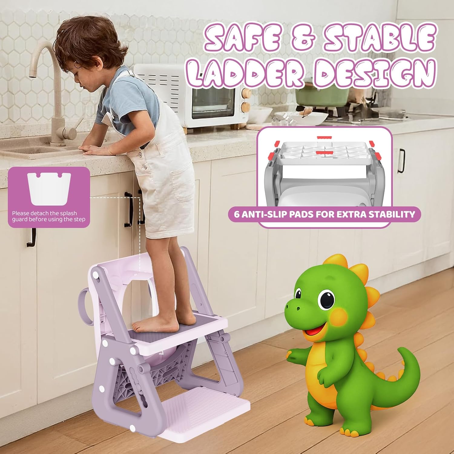 Potty Training Seat, Upgrade 2 in 1 Potty Training Toilet with Step Stool Foldable Toddler Toilet Seat for Kids Boys Girls Toddler Potty with Splash Guard Anti-Slip Pad Adjustable Ladder & Seat Height