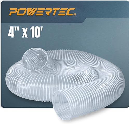 POWERTEC Manguera de recolección de polvo de 4 x 10 pies, manguera flexible de PVC colector de polvo de 4 pulgadas para sierra de mesa, sierra de