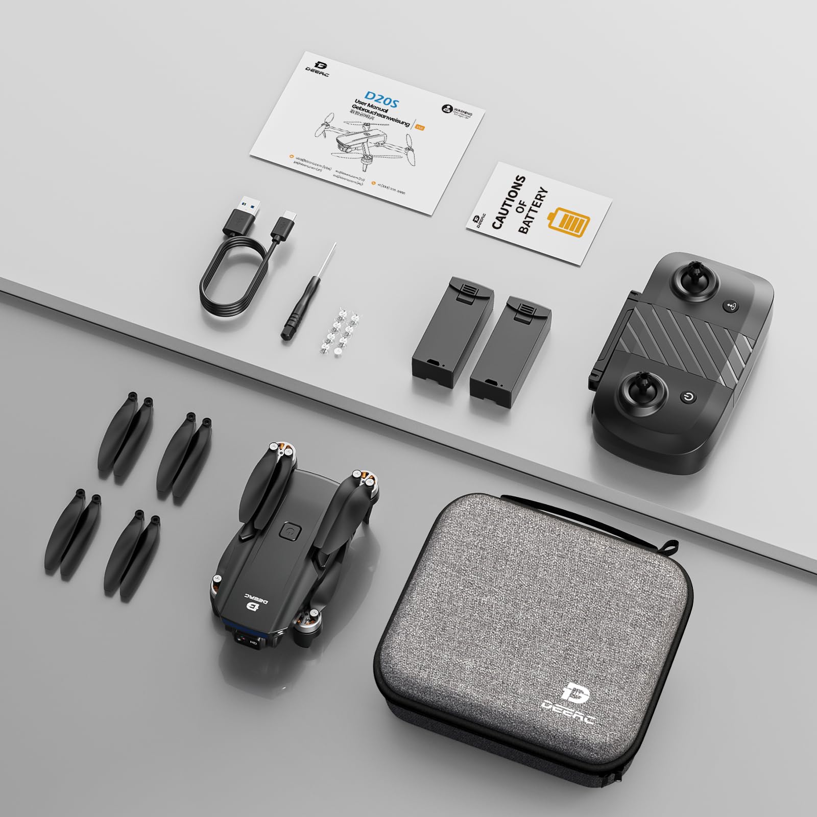 DEERC Drohne mit Kamera 1080P für Kinder, Anfänger, D20S RC Drohnen faltbar mit FPV Übertragung, 2 Akkus Lange Flugzeit, Bürstenloser Motor,Höhenhaltung,Optisch Fluss Spielzeug Geschenk für Jungend,C0