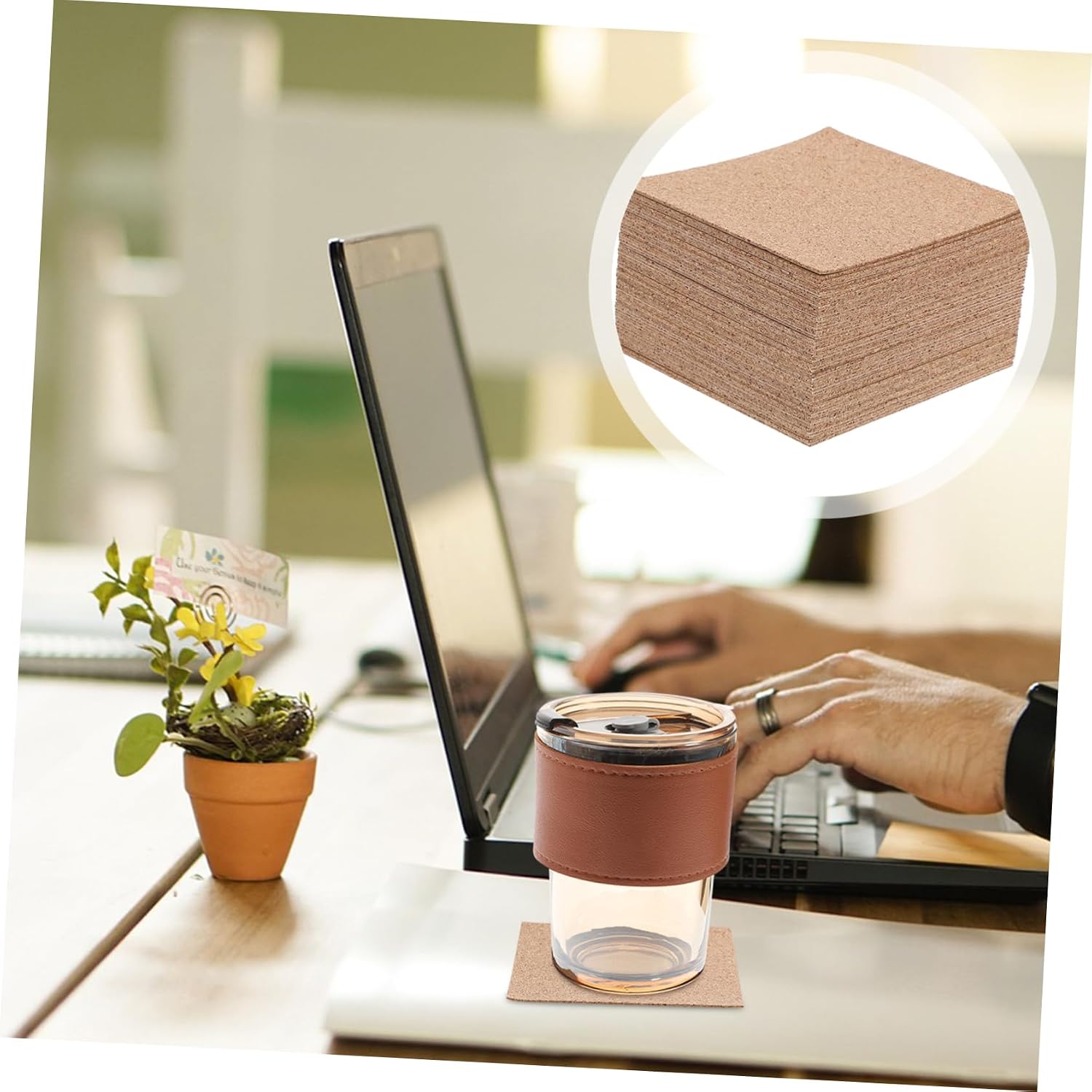 GLEAVI 50pcs High Density Cork Coasters Sheets DIY Cork Backing for Decor Crafts Self-Adhesive Mats