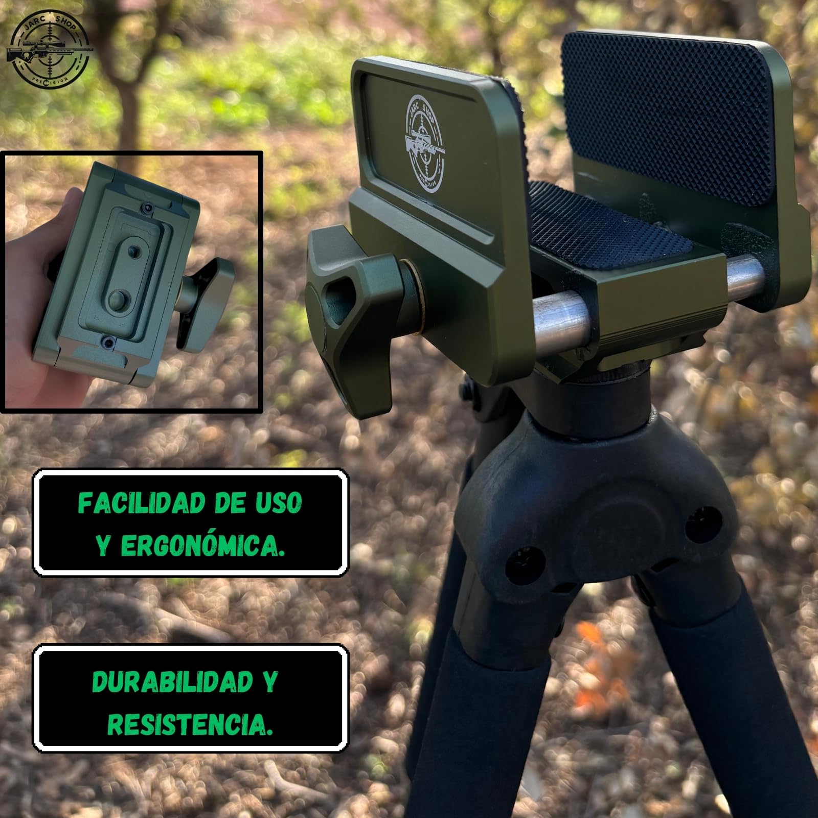 ABRAZADERA RIFLE para TRIPODE CAZA - Soporte Horquilla telescopica caza universal y mordaza banco de tiro - Construccion banco tiro para rifle y tripode para caza - Tripode para rifle de caza mayor.