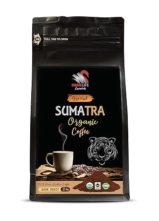 ground coffee dark roast sumatra - SUMATRA GROUND ORGANIC COFFEE, Dark Roast, Fair Trade, 100% Arabica - non-gmo organic coffee, by SWAN LIFE ESSENTIALS - 12 Ounce 1 Bag