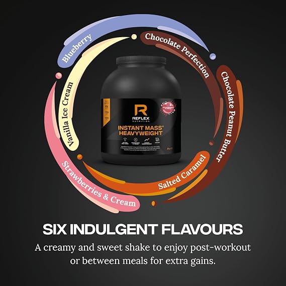 Reflex Nutrition Instant Mass Heavyweight - Mass Gainer - Over 1000 Kcal per Serving, 60g Protein, Creatine - High Calorie Post Workout or Before Bed Protein Shake (Strawberries & Cream, 2 kg)