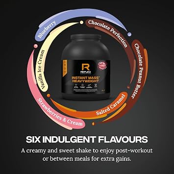 Reflex Nutrition Instant Mass Heavyweight - Mass Gainer - Over 1000 Kcal per Serving, 60g Protein, Creatine - High Calorie Post Workout or Before Bed Protein Shake (Strawberries & Cream, 2 kg)