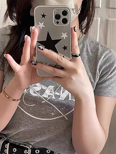 Miniatura 5 de Funda para teléfono Y2K con diseño estético galvanizado de estrellas plateadas de lujo, para mujeres y niñas (plateado, iPhone 12pro)