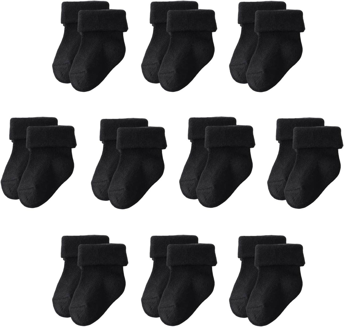 Newborn Socks 10 Pairs, Cotton Baby Turn Cuff Socks 0-3 Months