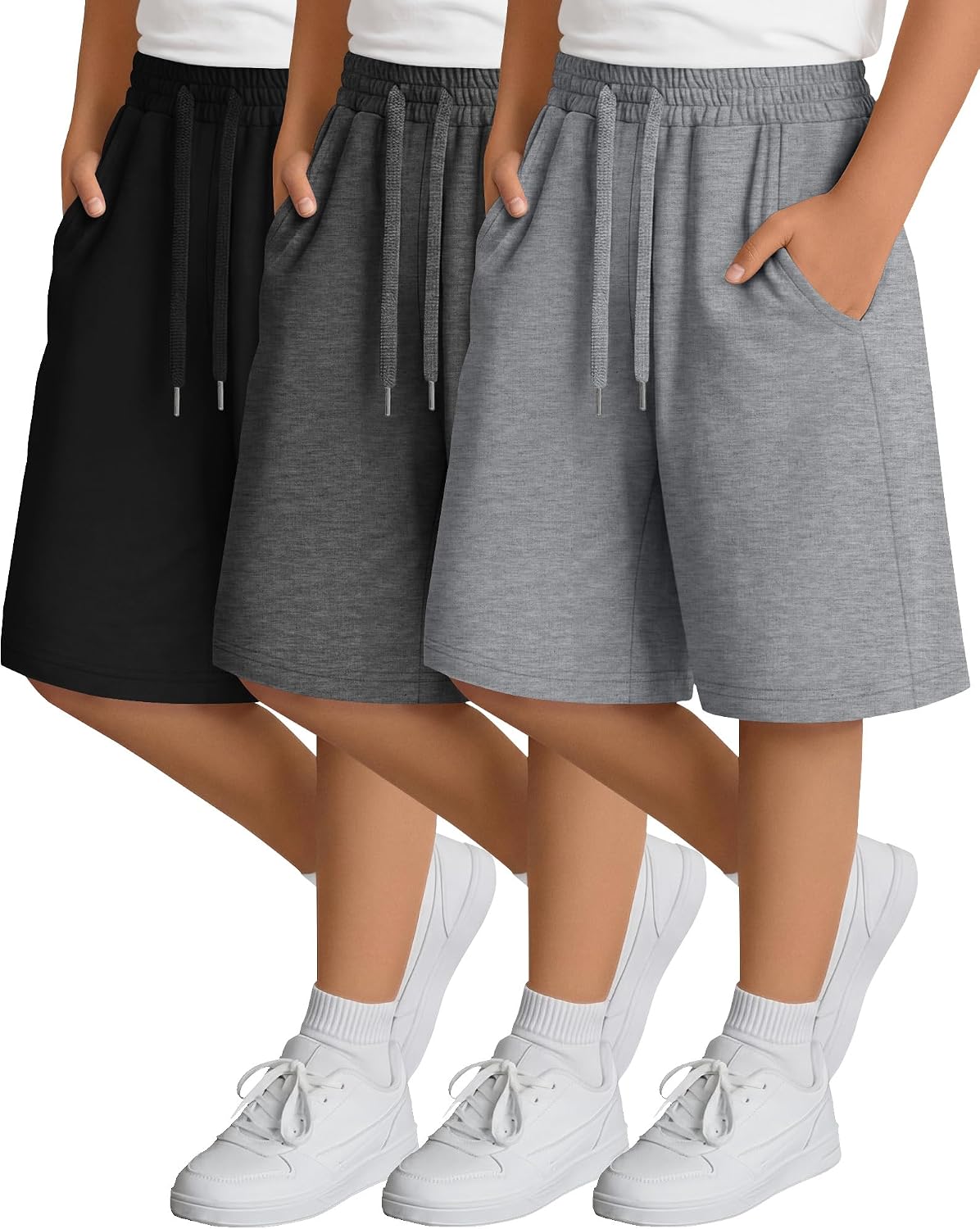 3 Pack Boys Shorts Kids Athletic Baggy Drawstring Sweat Shorts with Pockets Casual Active Gym Performance Joggers