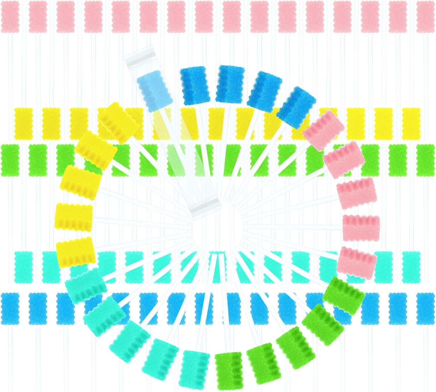 Mumufy 500 Pcs Disposable Oral Swabs for Toothbrush Oral Swabs Bulk Dental Swab Sticks 4.92" Sponge Individually Wrapped Care for Mouth (Multicolor)