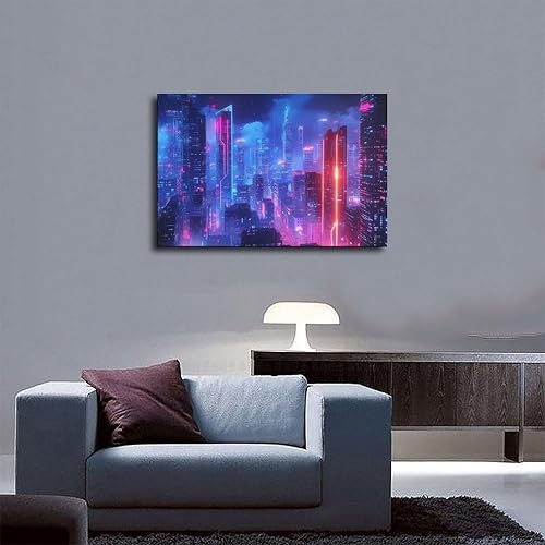 Miniatura 5 de ZMLIS Dreamy Neon Cyberpunk Poster, Retro Futuristic Wall Art Print, Niche Urban Night City Home Decor Art Wall Decoration Poster Family Bar