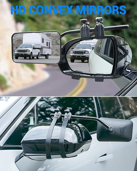 SUPAREE Convex Caravan Towing Mirrors,Caravan Mirrors for Cars Universal Towing Mirror Extensions with Clamps & Rubber Straps Safe for Motorhome Touring Pair - 2