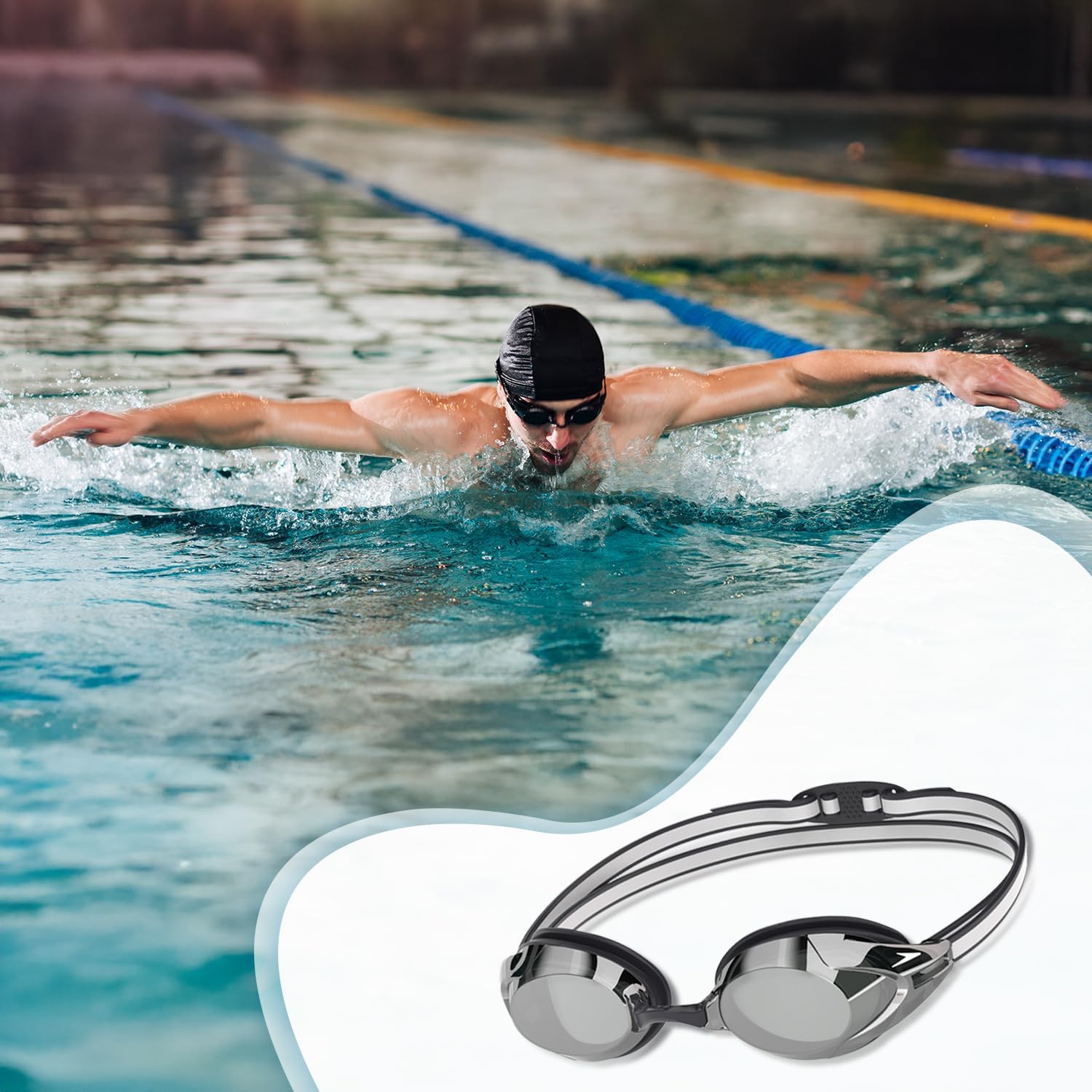 Speedo Vanquisher 3.0 Mirror Swim Goggles | Anti-Fog, UV Protection, Ocular 360 Lens, Hydrodynamic Racing Fit