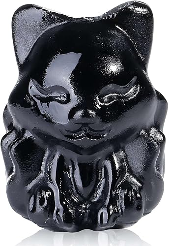 LAIDANLA Estatua de zorro de obsidiana mate de 2 pulgadas, cristales curativos, estatua de zorro negro, tallada a mano, piedra natural pulida,