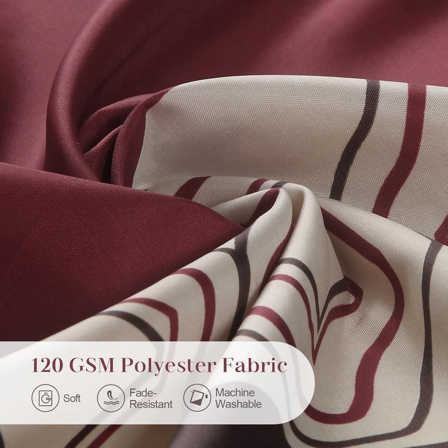 Brown and Burgundy Fabric Shower Curtain for Bathroom, Modern Neutral Geometric Cloth Shower Curtain, Waterproof Washable Decorative Bathroom Curtains, 72" W x 72" H