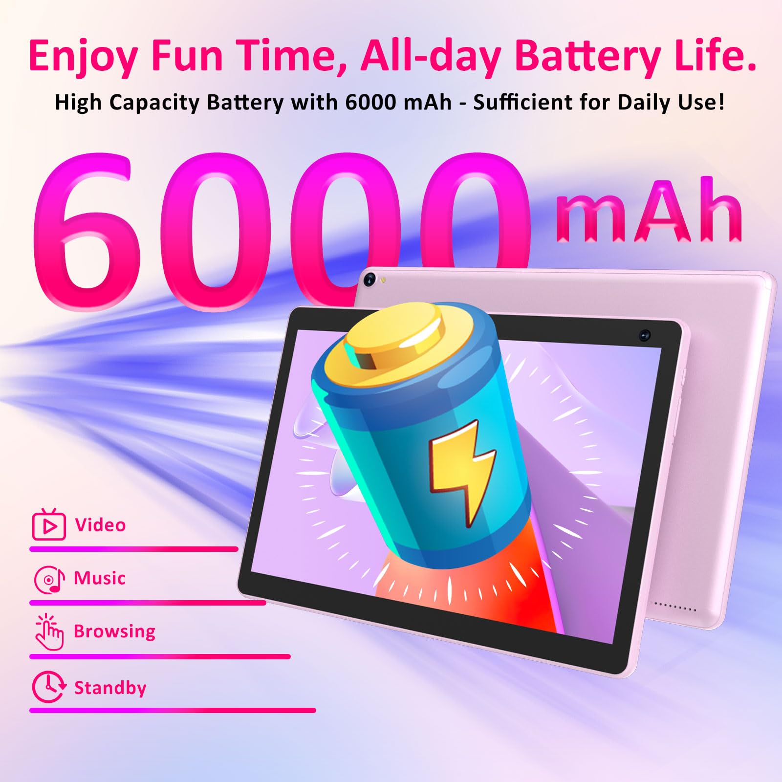 Tablet Android 15 de 10 pulgadas, 8GB RAM 32GB ROM Potente CPU de cuatro núcleos, pantalla de resolución 1280* 800 Tablet PC, cámara de 8MP, computadora con batería de 6000mAh, tabletas 2 en 1 con 7