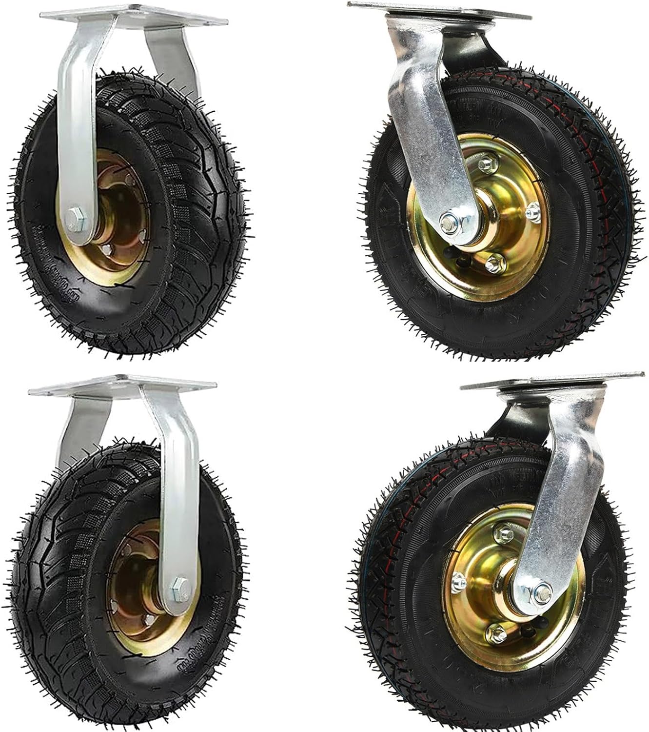 Heavy-Duty 4-Piece Pneumatic Wheel Set 360° Swivel Casters Smooth & Silent Operation Replacement Tires for Wheelbarrows & Carts Ball Bearing Push Design,Fixed+swivel-150mm/6in