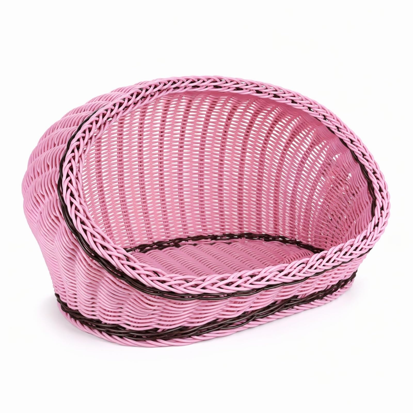 Gralara Katzenhöhle aus Rattan geflochten Katzenhöhle höhlenförmig geflochtener Katzenkorb für Katzen, Rosa, L 62x44x13/26cm