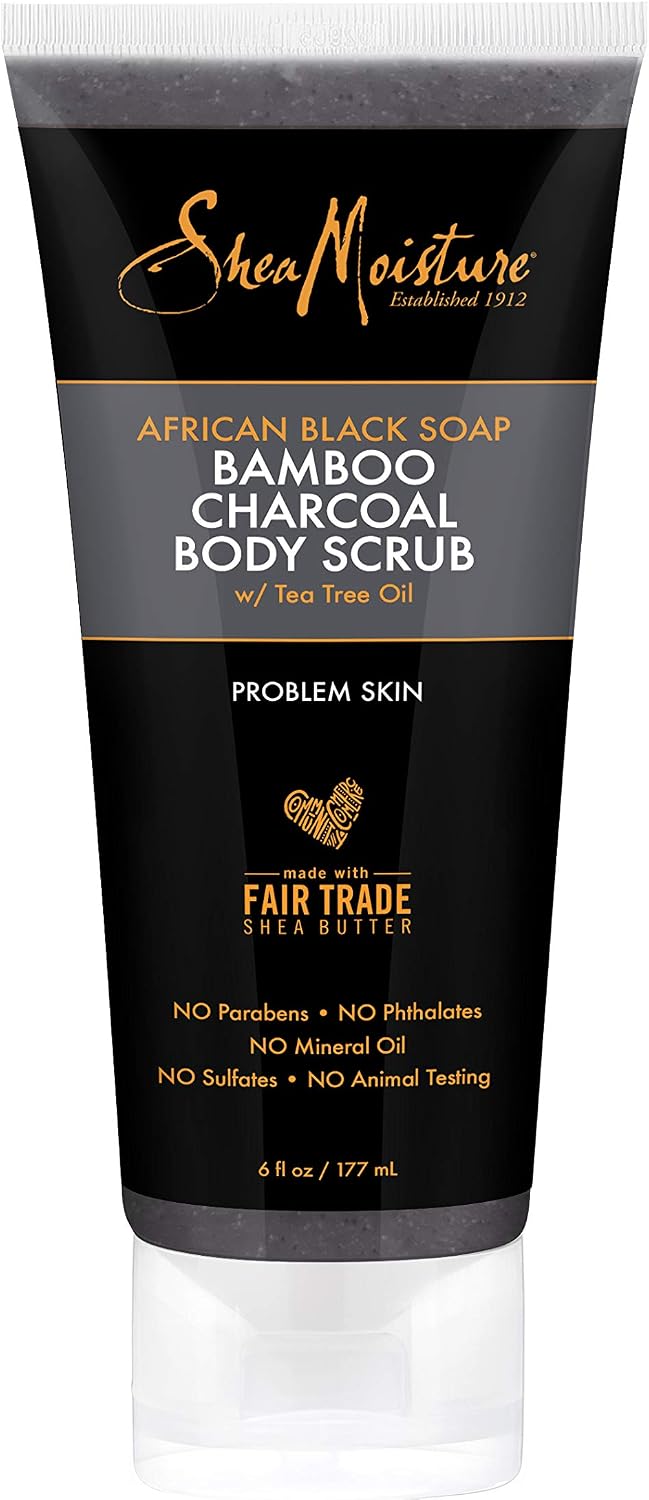 SHEA MOISTURE Afrika siyah sabun bambu odun kömürü vücut ovma pul pul pul pul, 6 ons