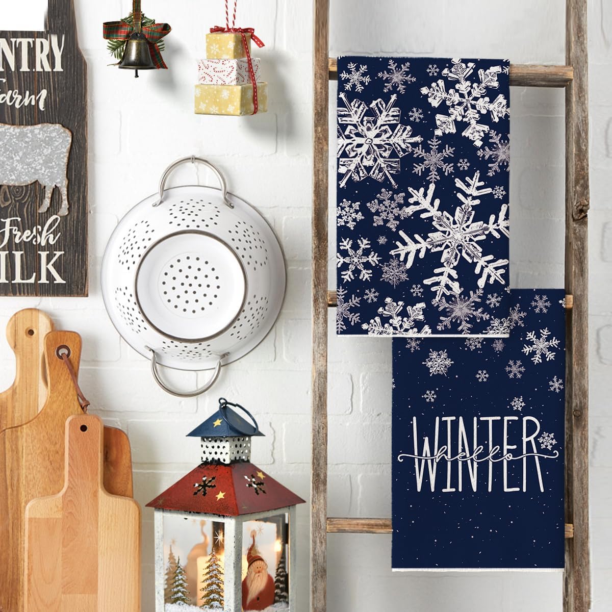 Artoid Mode Blue Snowflake Hello Winter Kitchen Towels Dish Towels, 18x26 Inch Farmhouse Holiday Decoration Cleaning Set of 2 - Image 3