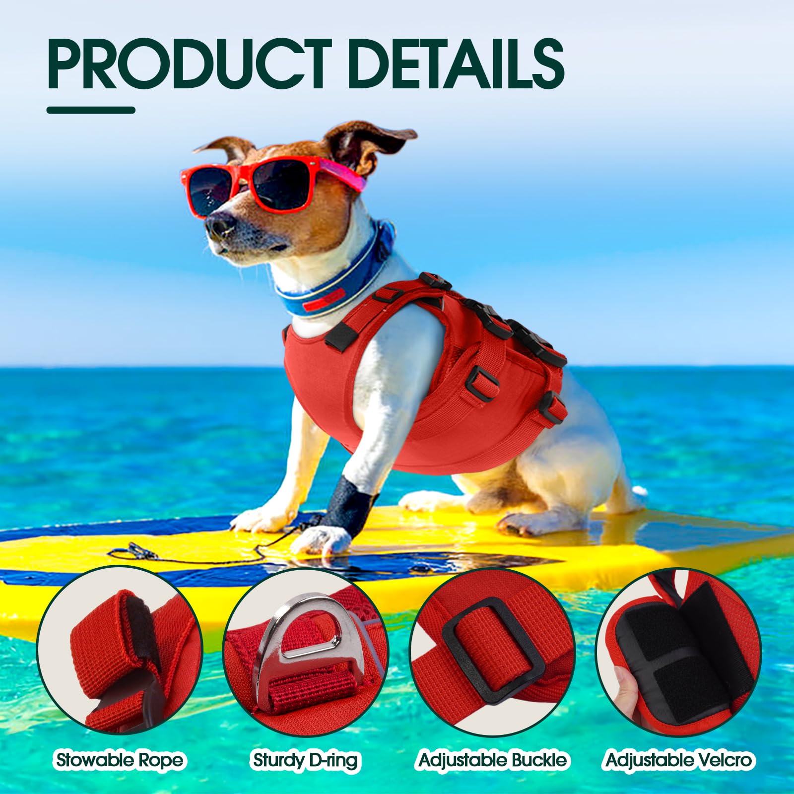 Kuoser Chaleco salvavidas para perros pequeños, chaleco salvavidas para perros con asa y reflectante, chaqueta de flotabilidad ajustable para perros, chaleco flotante para perros pequeños con