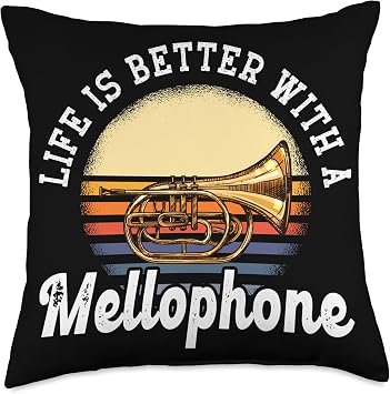 Mellophone Lyre and Flip Folder Brass Instrument Marching Band Mellophonist Musician Mellophone Throw Pillow, 18x18, Multicolor