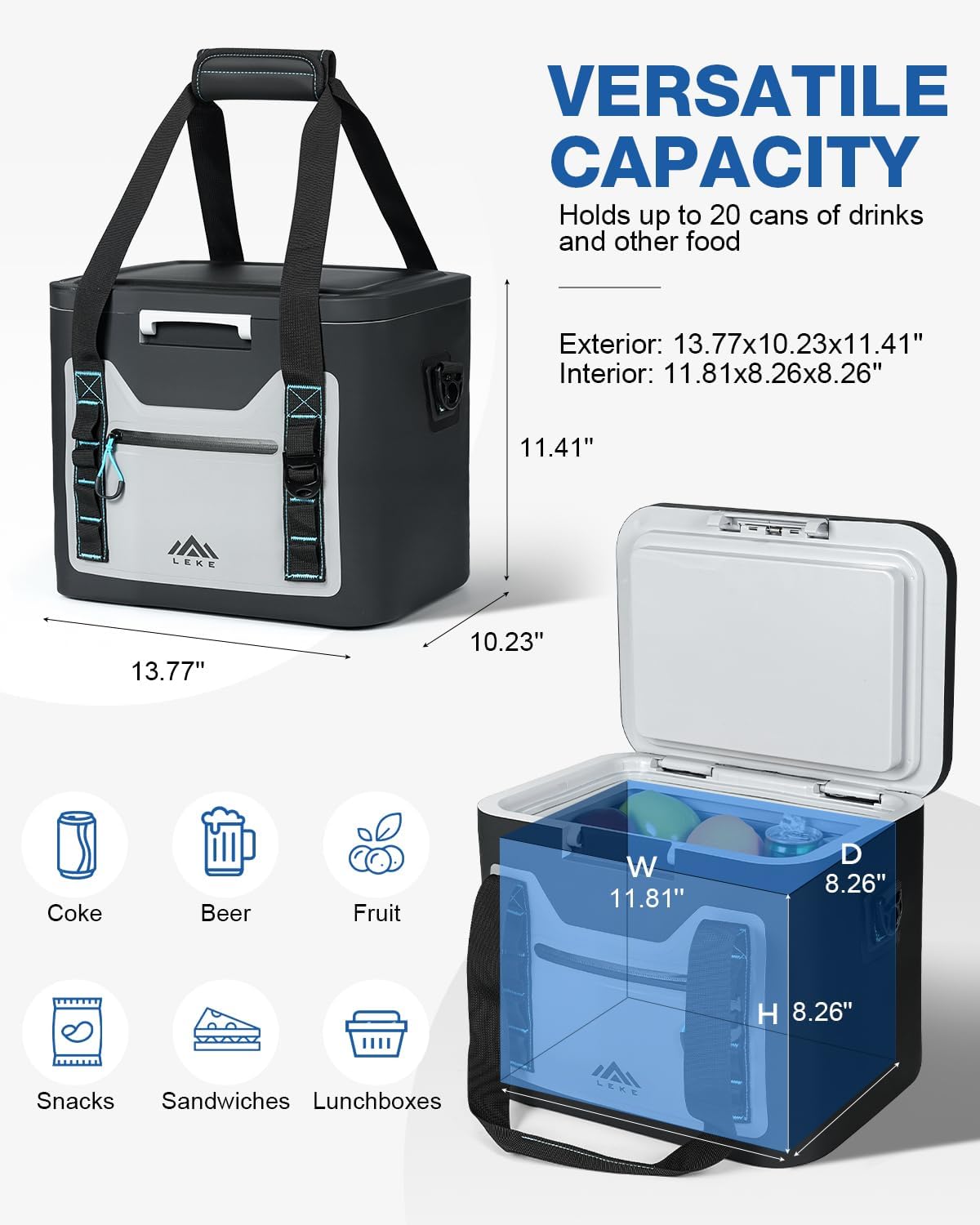 Lekesky Soft Cooler Bag 20 Can, Leakproof Insulated Cooler Backpack, Insulated Bag Portable Ice Chest Box for Beach, Beverage, Travel, Camping, Picnic, Trips, Floating Cooler with Zipper