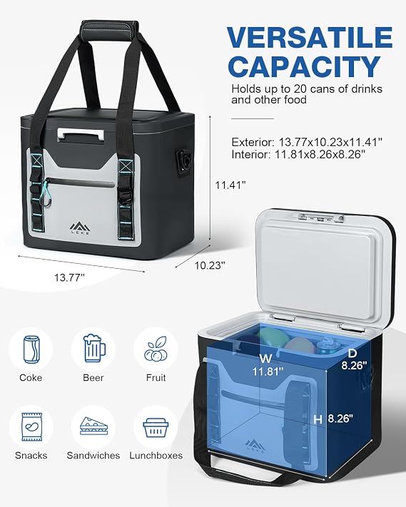 Lekesky Soft Cooler Bag 20 Can, Leakproof Insulated Cooler Backpack, Insulated Bag Portable Ice Chest Box for Beach, Beverage, Travel, Camping, Picnic, Trips, Floating Cooler with Zipper
