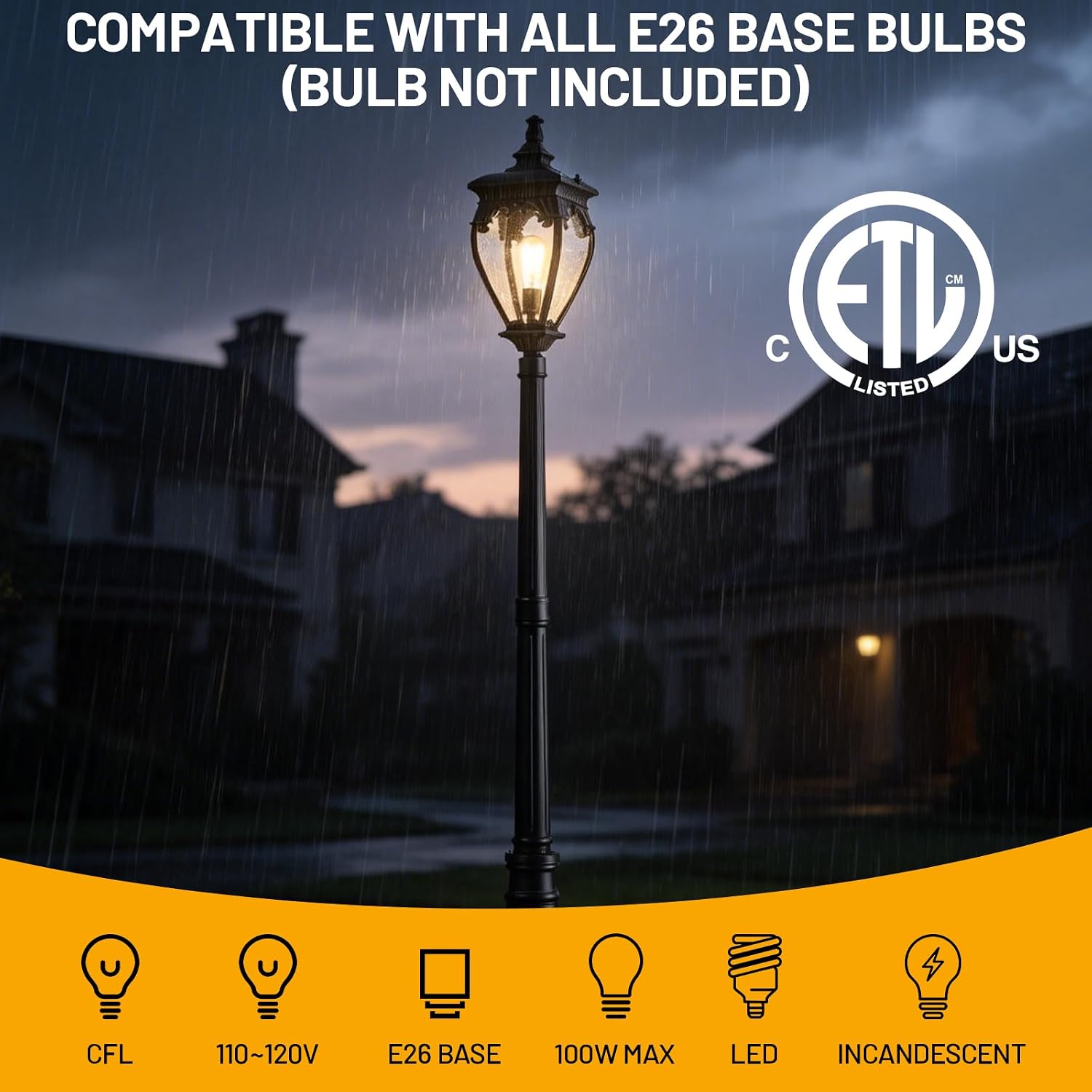Outdoor Lamp Post Light, Lamp Posts Outdoor Lighting with Waterproof Aluminum Pole and Glass Panels, Street Lamp Light Posts for Outside Yard Garden Driveway thumbnail