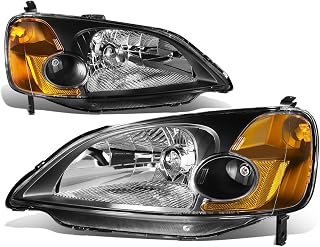 DNA Motoring HL-OH-HC01-BK-AM Black Amber Headlights Replacement Compatible with 01-03 Honda Civic