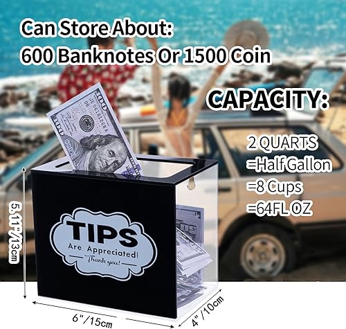 Miniatura 2 de Tarro de puntas acrílicas para dinero, caja de propinas para bares de barman, contenedor de dinero, músicos, restaurantes, conductor, colección