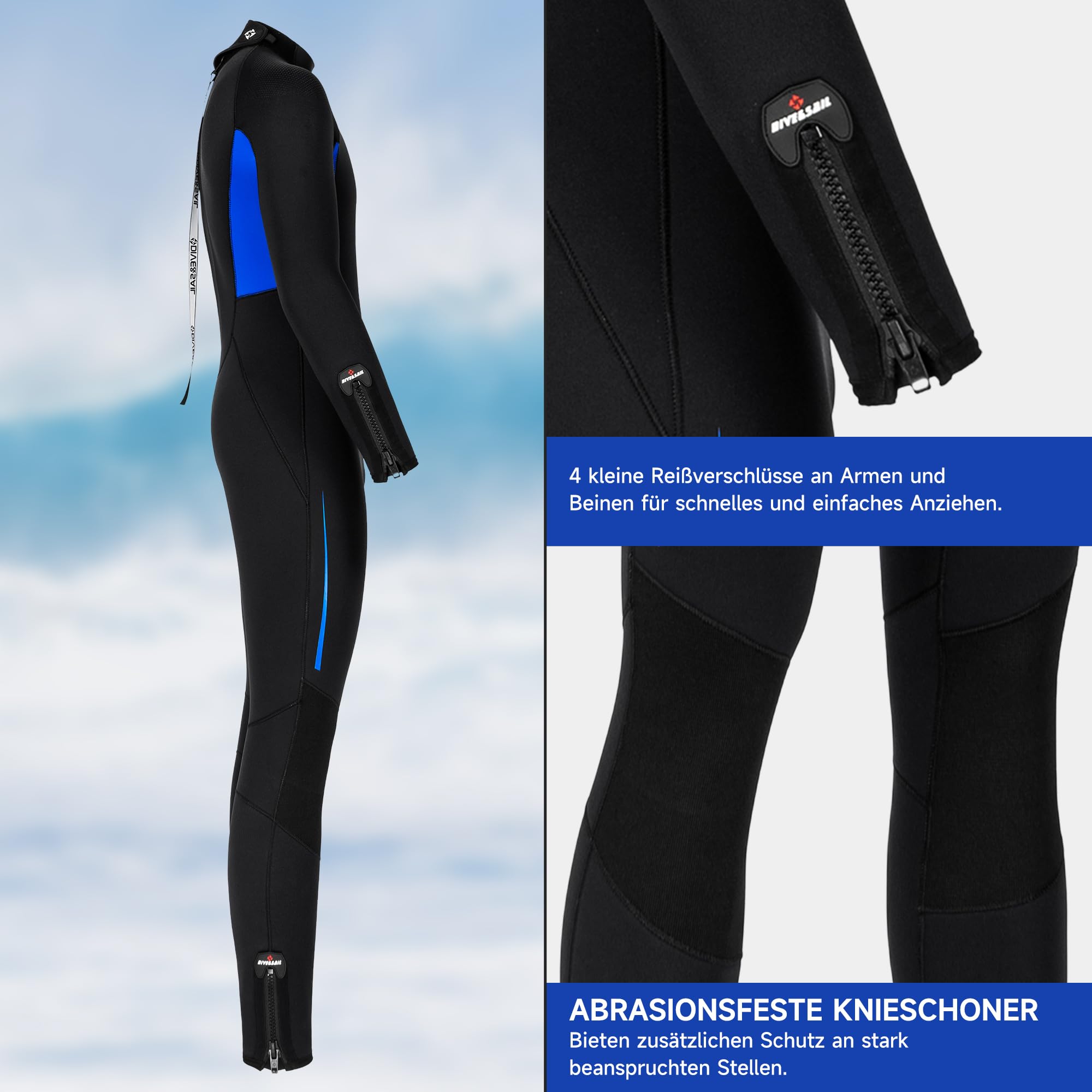 Tauchanzug 5mm Neopren Tauchanzug Herren Damen Dickwandiger Volltauchanzug Rückenreißverschluss Langarm Warmhalte für Tauchen Surfen Schnorcheln Wassersport