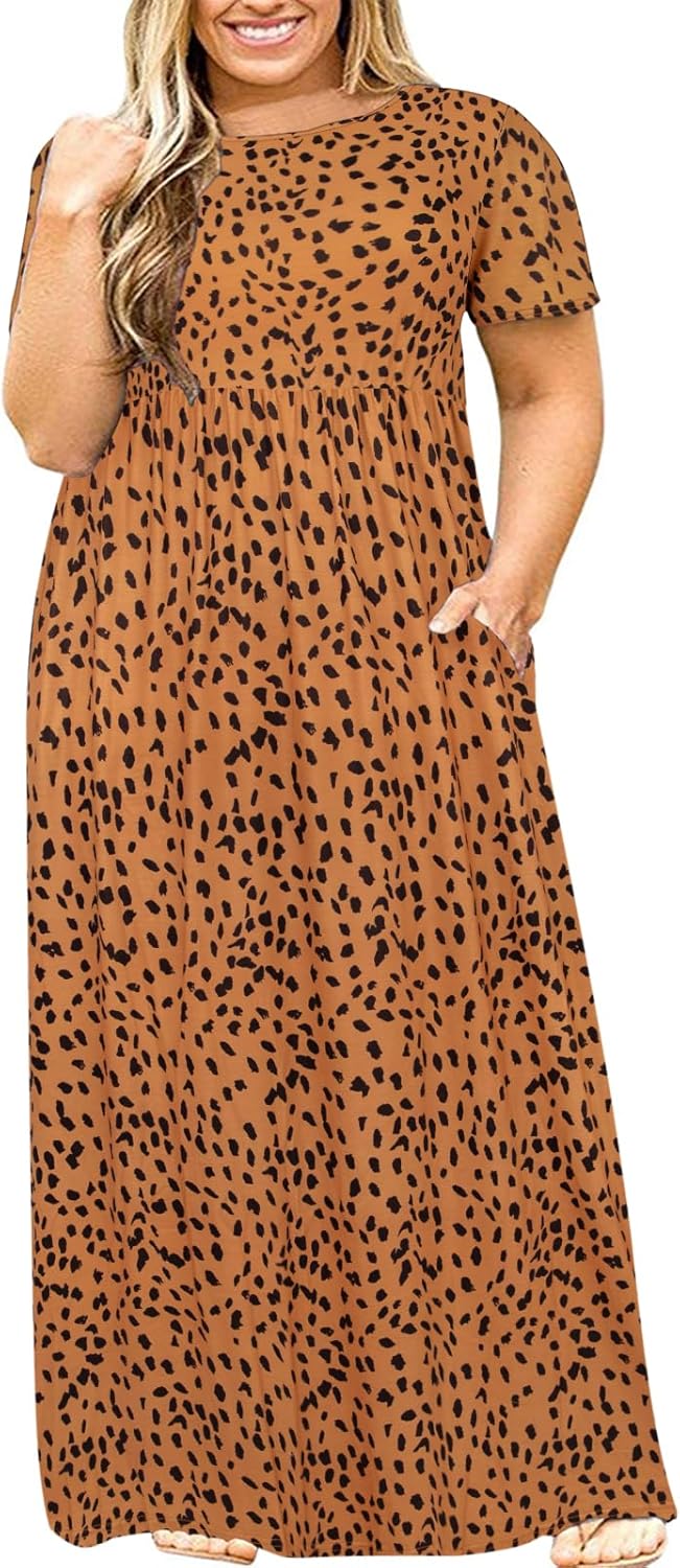 Kancystore Women's Short Sleeve Plus Size Maxi Dress with Pockets Loose Casual Summer Dresses XL-5X