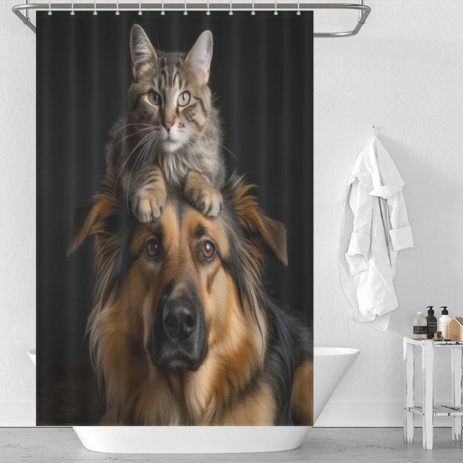 Rideau de douche chien imperméable et lavable en polyester 122x183