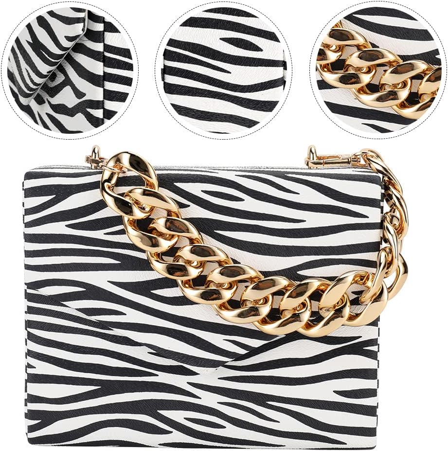 LUOZZY Women Clutch Bag Zebra Print Clutch PU Leather Shoulder Bags with Buckle Flap Over Chain Shoulder Bags Animal Purse Strap